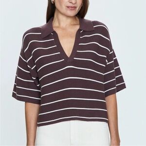Pistola Brown and White Striped V-Neck Top